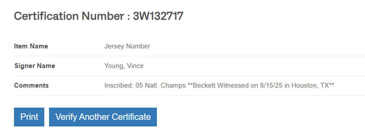 Vince Young Signed Jersey INSCRIPTION Framed W/ Beckett BAS COA Texas Longhorns