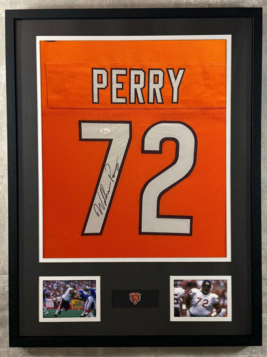 William Perry Signed Jersey Framed W/ JSA COA Chicago Bears Orange Auto Display
