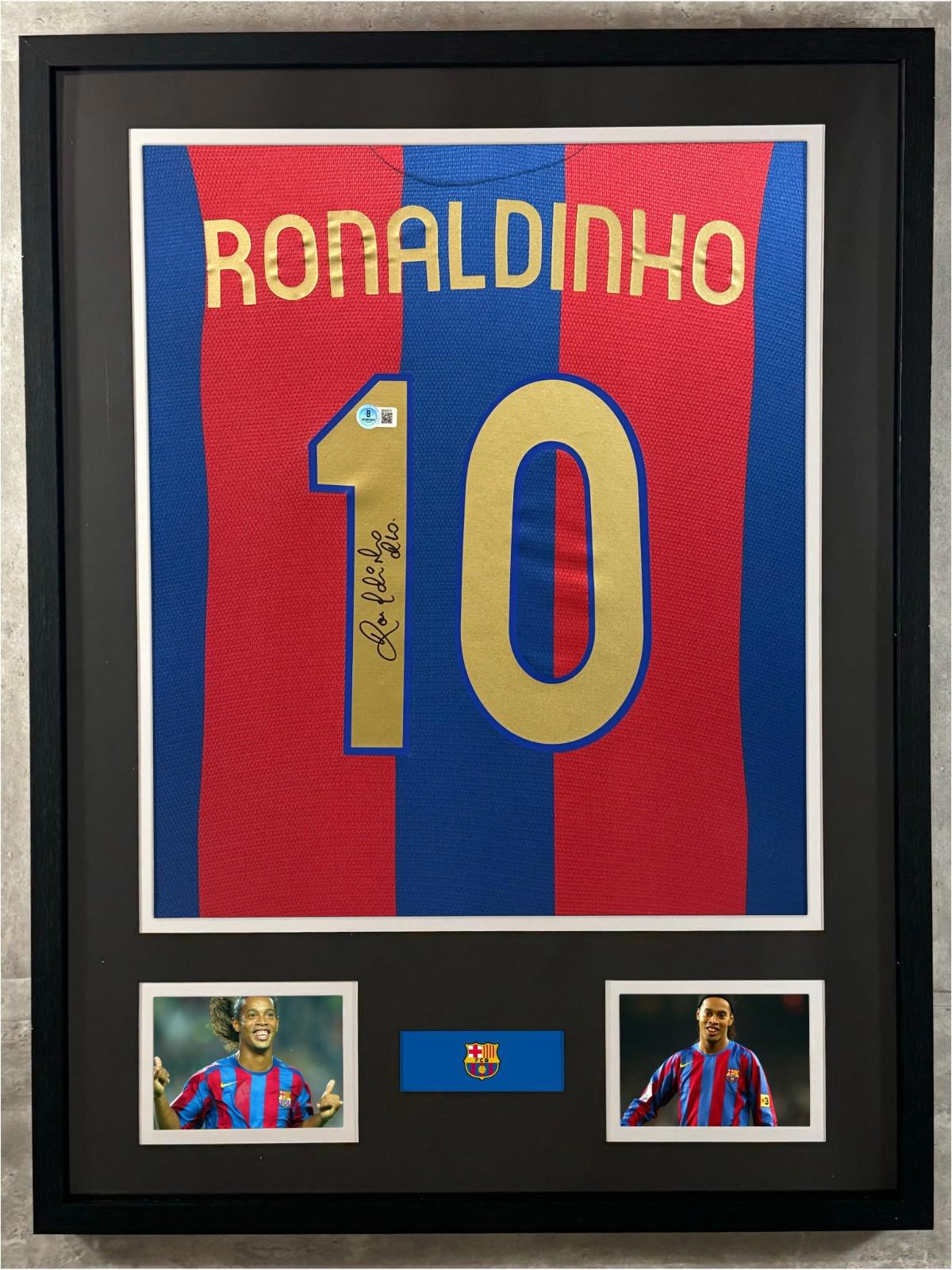 Ronaldinho Gaucho Signed Jersey Framed W/ Beckett BAS COA Barcelona FC Blue Auto