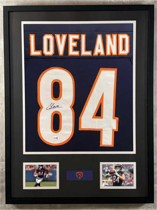 Colston Loveland Signed Jersey Framed W/ JSA COA Chicago Bears Navy Auto Display