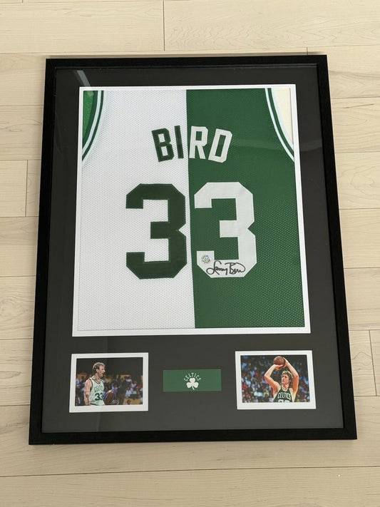 Framed Larry Bird Boston Celtics Autographed Signed Jersey Half Split Colors COA