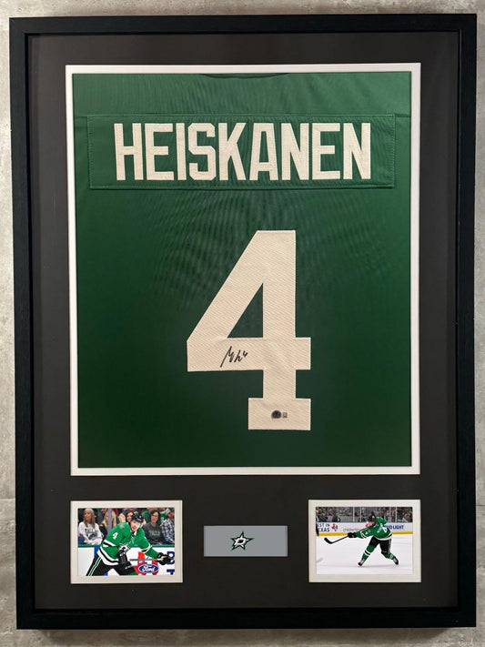 Miro Heiskanen Signed Jersey Framed W/ Beckett BAS COA Dallas Stars Green Auto