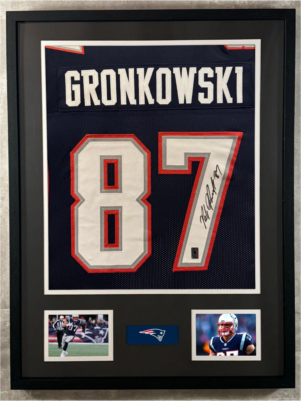 Rob Gronkowski Signed Jersey Framed W/ GRONK COA New England Patriots Navy Auto