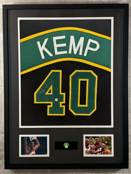 Shawn Kemp Signed Jersey Framed W/ COA Seattle Supersonics Black Auto Display