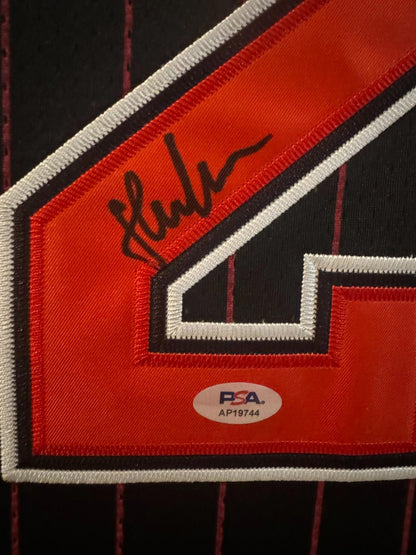 Steve Kerr Signed Jersey Framed W/ PSA COA M&N Chicago Bulls Black Auto Display