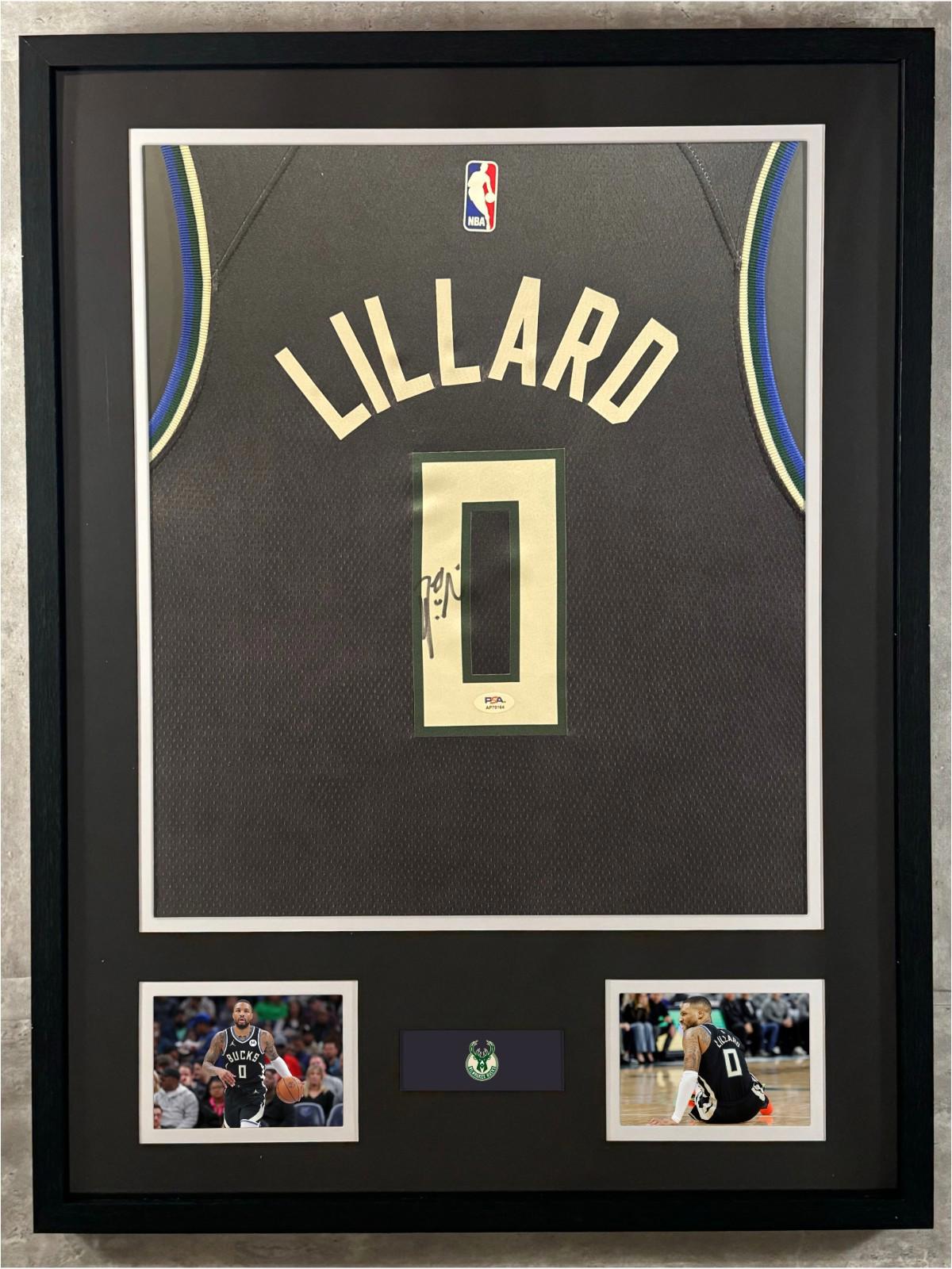 Damian Lillard Signed Jersey Framed W/ PSA COA Milwaukee Bucks Black Auto