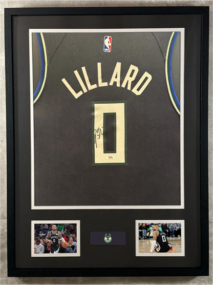 Damian Lillard Signed Jersey Framed W/ PSA COA Milwaukee Bucks Black Auto