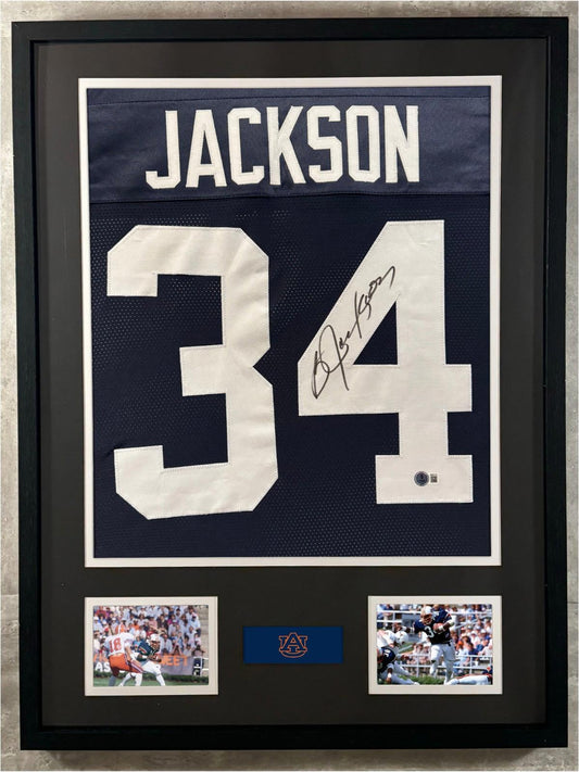 Bo Jackson Signed Jersey Framed W/ Beckett BAS COA Auborn Tigers Navy Auto