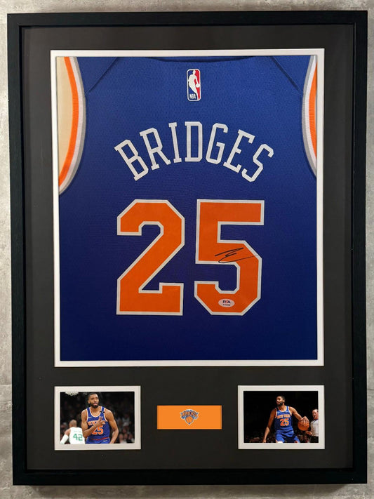 Mikal Bridges Signed Jersey Framed W/ PSA COA New York Knicks Blue Auto Display