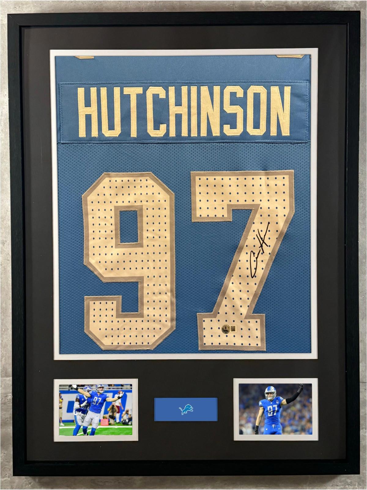 Aidan Hutchinson Signed Jersey Framed W/ Beckett BAS COA Detroit Lions Blue Auto