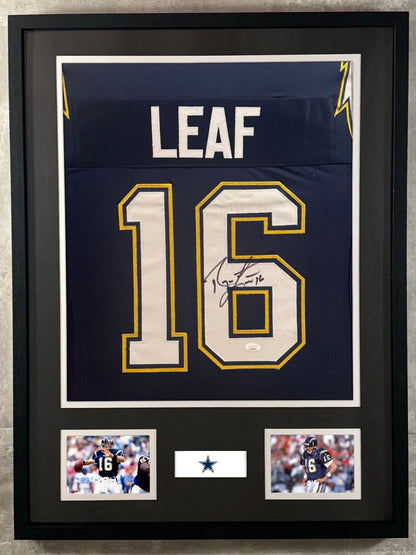 Ryan Leaf Signed Jersey Framed W/ JSA COA Los Angeles Chargers Blue Auto Display