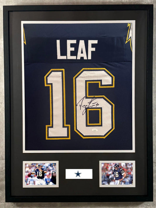 Ryan Leaf Signed Jersey Framed W/ JSA COA Los Angeles Chargers Blue Auto Display