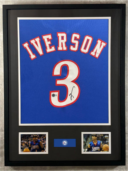 Allen Iverson Signed Jersey Framed W/ Beckett BAS COA Philadelphia 76ers Blue