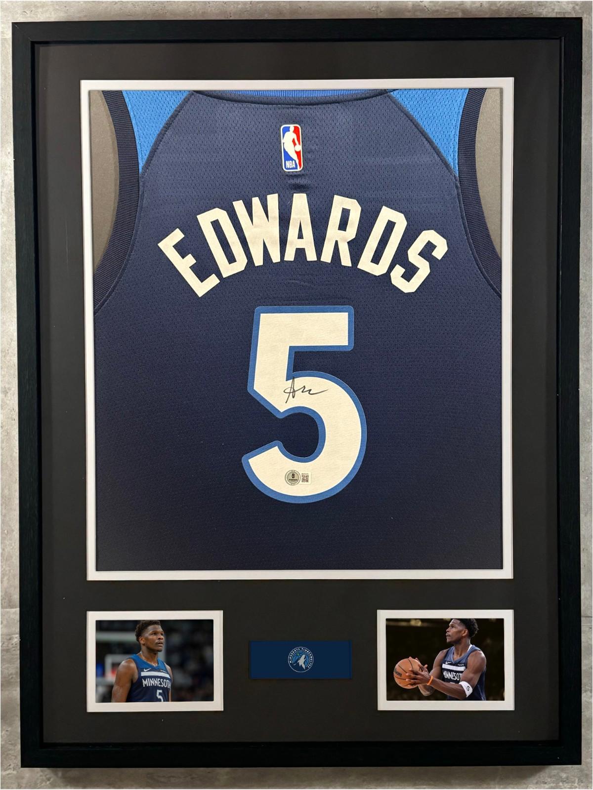 Anthony Edwards Signed Nike Jersey Framed W/ Beckett BAS COA Timberwolves Auto
