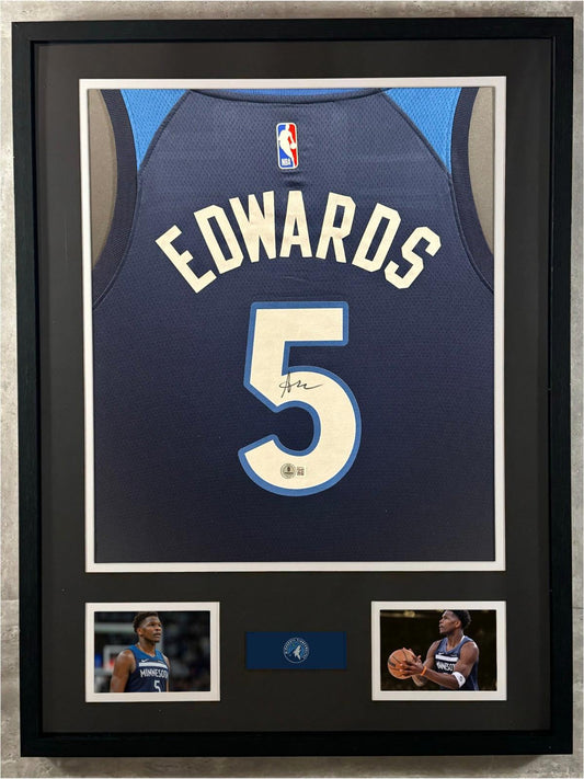 Anthony Edwards Signed Nike Jersey Framed W/ Beckett BAS COA Timberwolves Auto
