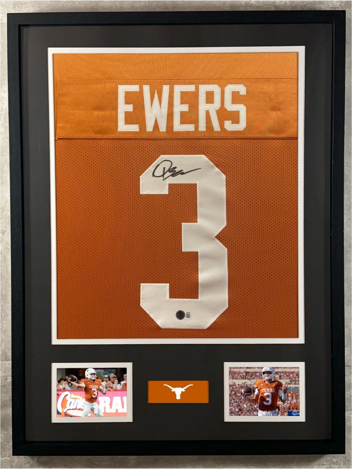 Quinn Ewers Signed Jersey Framed W/ Beckett BAS COA Texans Longhorns Brown Auto