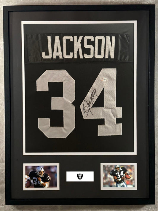 Bo Jackson Signed Jersey Framed W/ Beckett BAS COA Los Angeles Raiders Black
