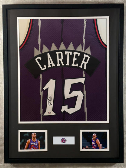 Vince Carter Signed Jersey Framed W/ PSA COA M&N Toronto Raptors Purple Auto