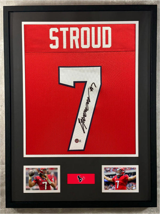 CJ Stroud Signed Jersey Framed W/ Beckett BAS COA Houston Texans Red Auto
