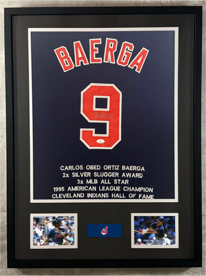 Carlos Baerga Signed Jersey Framed W/ JSA COA Cleveland Indians Black Auto