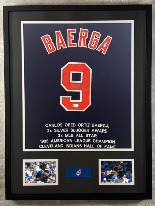 Carlos Baerga Signed Jersey Framed W/ JSA COA Cleveland Indians Black Auto