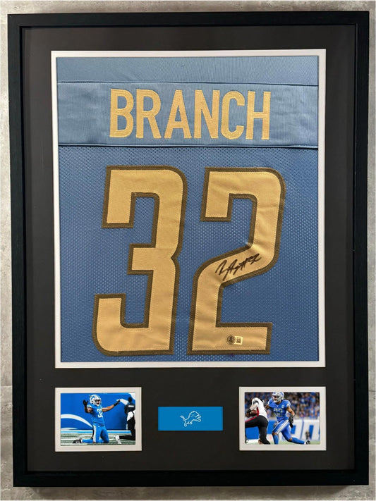 Brian Branch Signed Jersey Framed W/ Beckett BAS COA Detroit Lions Blue Auto