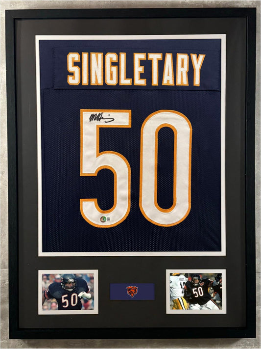 Mike Singletary Signed Jersey Framed W/ Beckett BAS COA Chicago Bears Navy Auto