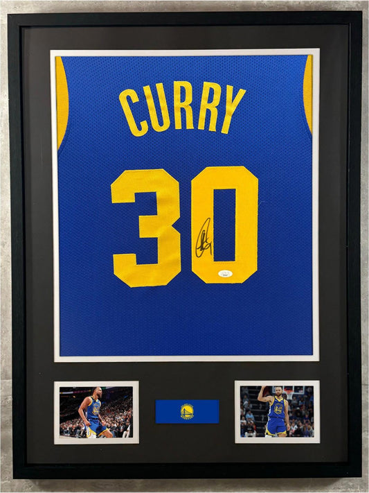 Stephen Curry Signed Jersey Framed W/ JSA COA Golden State Warriors Blue Auto