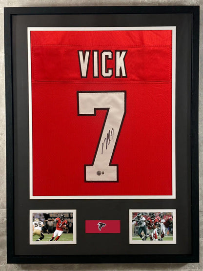 Michael Vick Signed Jersey Framed W/ Beckett BAS COA Atlanta Falcons Red Auto