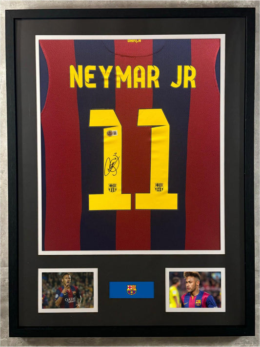 Neymar Jr. Signed Jersey Framed W/ Beckett BAS COA Barcelona FC Blue Auto
