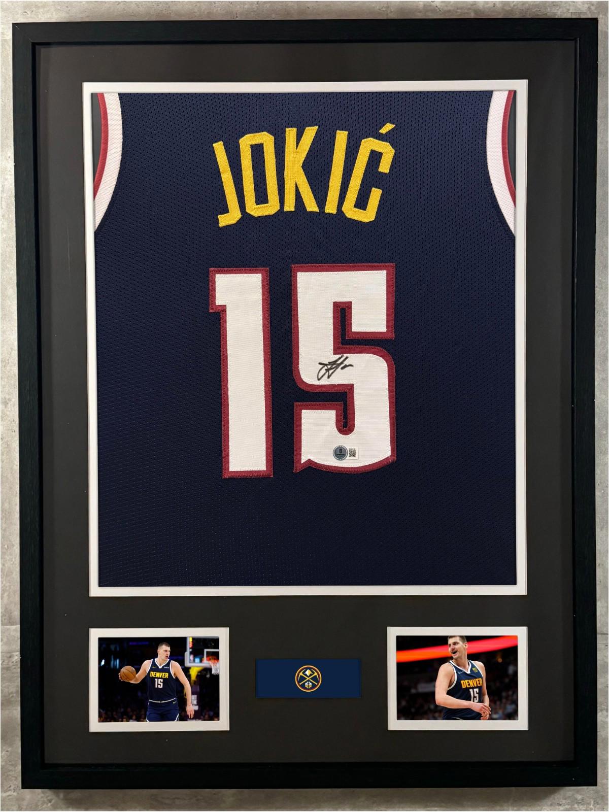 Nikola Jokic Signed Jersey Framed W/ Beckett BAS COA Denver Nuggets Navy Auto