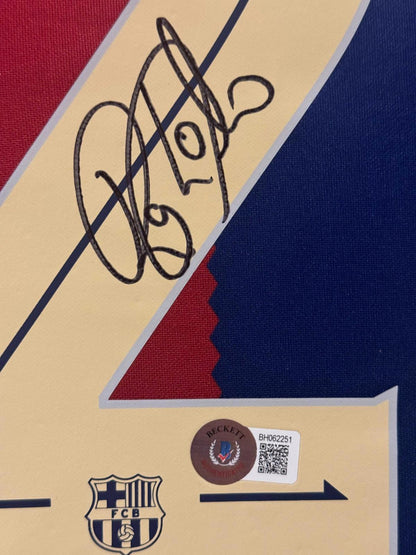 Raphinha Signed Jersey Framed W/ Beckett BAS COA Barcelona FC Blue Auto Display