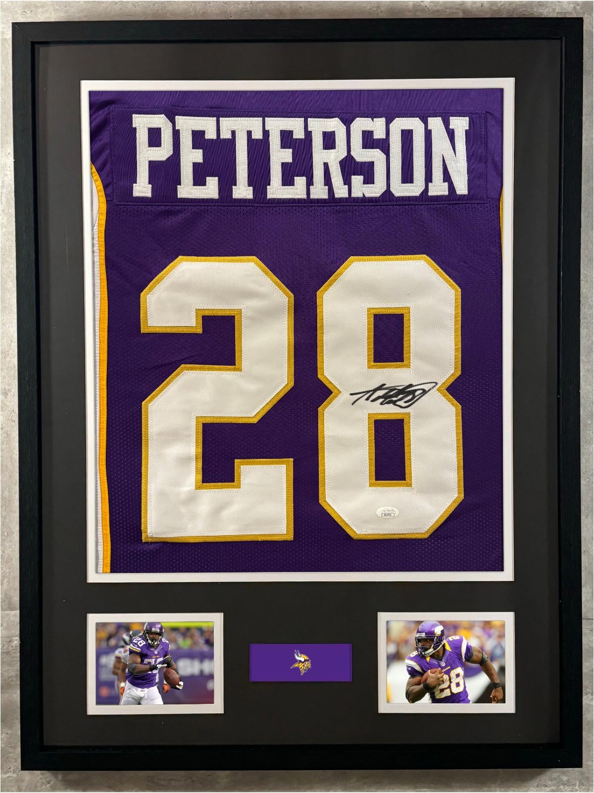 Adrian Peterson Signed Jersey Framed W/ JSA COA Minnesota Vikings Blue Auto