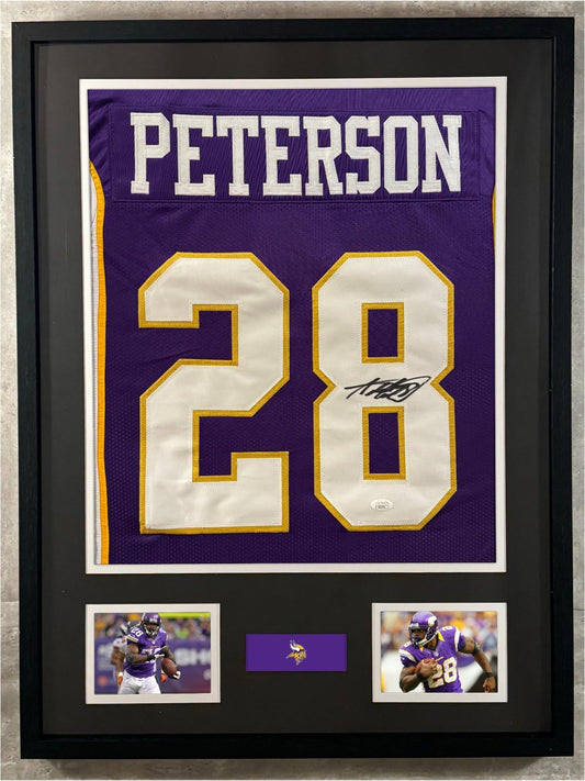 Adrian Peterson Signed Jersey Framed W/ JSA COA Minnesota Vikings Blue Auto