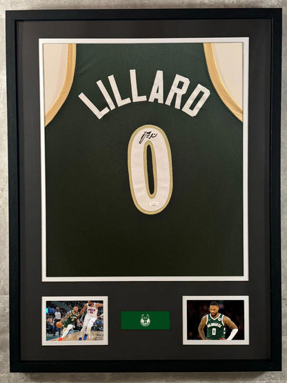 Damian Lillard Signed Jersey Framed W/ JSA COA Milwaukee Bucks Green Auto