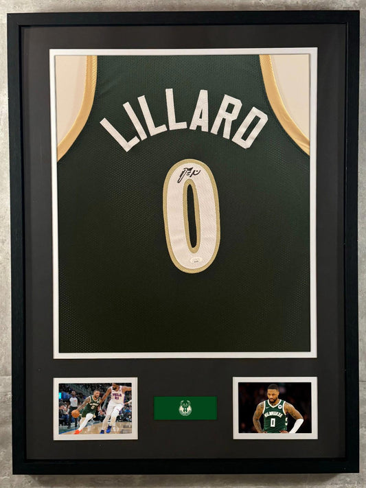 Damian Lillard Signed Jersey Framed W/ JSA COA Milwaukee Bucks Green Auto