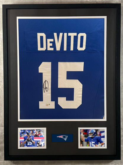 Tommy DeVito Signed Jersey Framed W/ Beckett BAS COA New England Patriots Blue