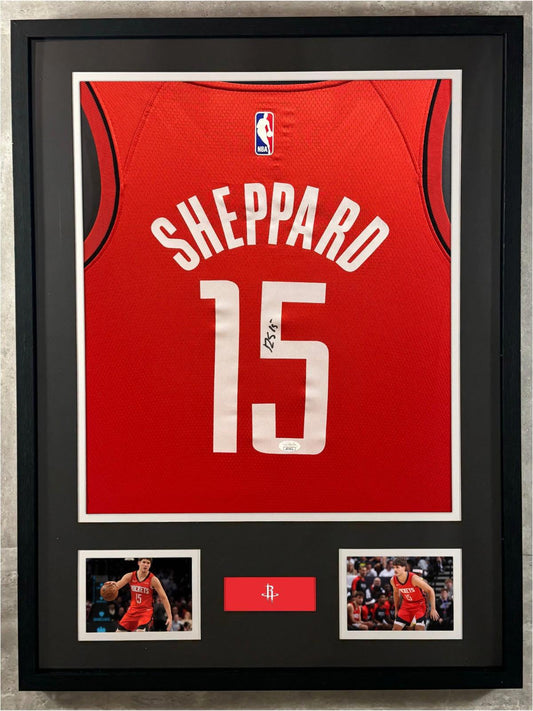 Reed Sheppard Signed Nike Jersey Framed W/ JSA COA Houston Rockets Red Auto