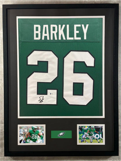 Saquon Barkley Signed Jersey Framed W/ Beckett BAS COA Philadelphia Eagles Green