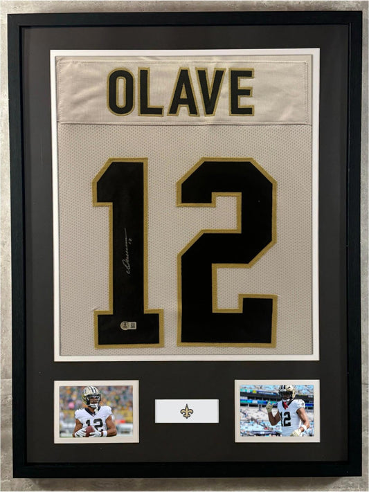 Chris Olave Signed Jersey Framed W/ Beckett BAS COA New Orleans Saints White