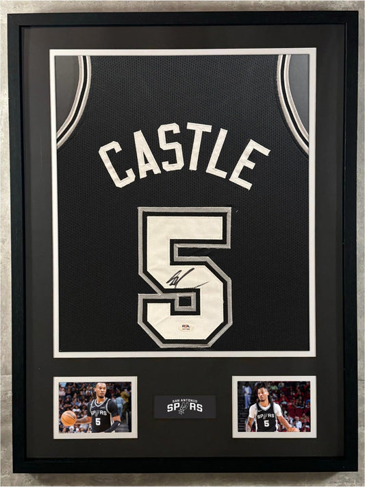 Stephon Castle Signed Jersey Framed W/ PSA COA San Antonio Spurs Black Auto