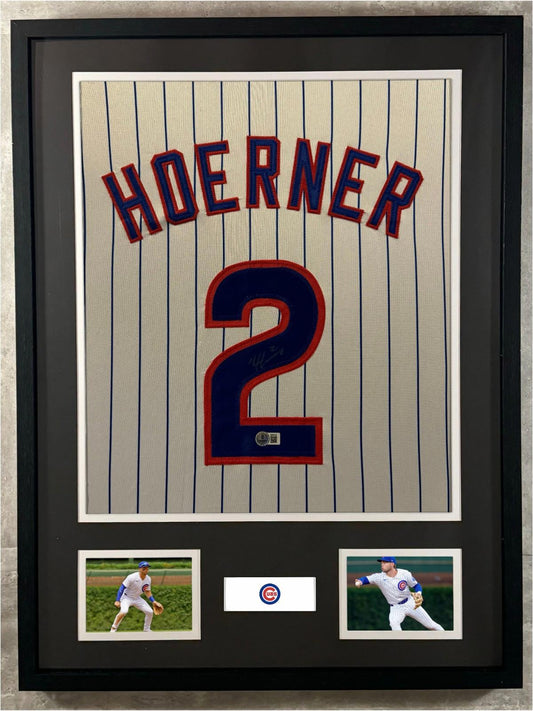 Nico Hoerner Signed Jersey Framed W/ Beckett BAS COA Chicago Cubs White Auto