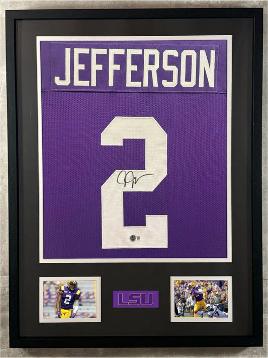 Justin Jefferson Signed Jersey Framed W/ Beckett BAS COA LSU Tigers Purple Auto