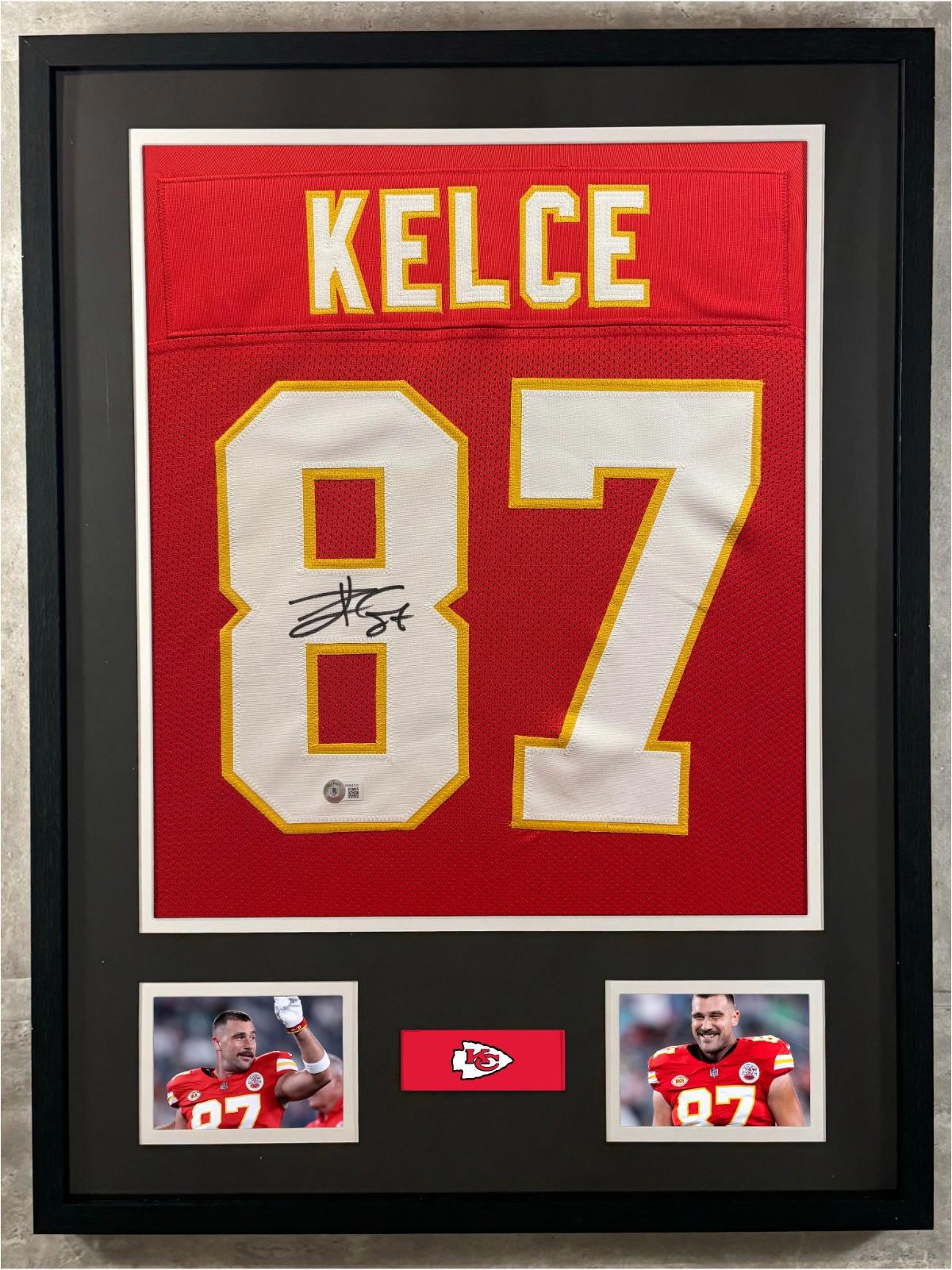 Travis Kelce Signed Jersey Framed W/ Beckett BAS COA Kansas City Chiefs Red Auto