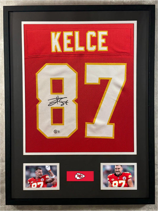 Travis Kelce Signed Jersey Framed W/ Beckett BAS COA Kansas City Chiefs Red Auto