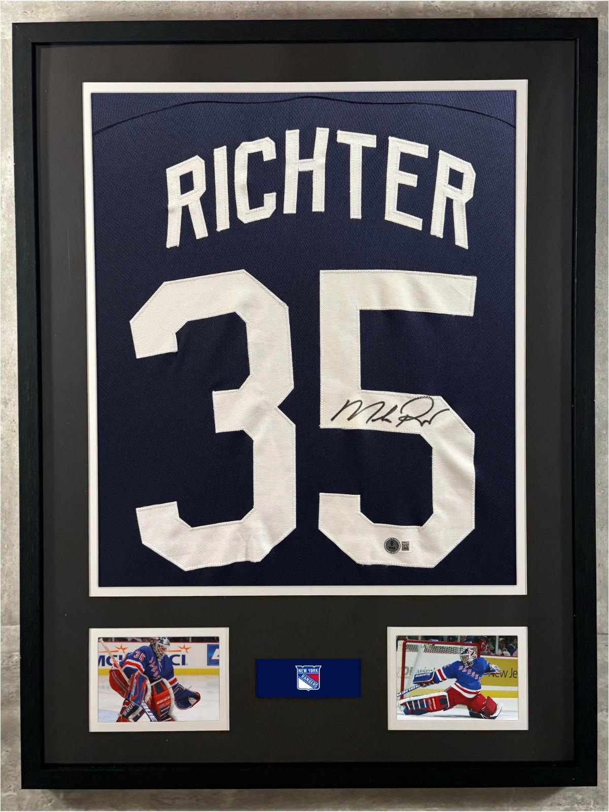 Mike Richter Signed Jersey Framed W/ Beckett BAS COA New York Rangers Navy Auto
