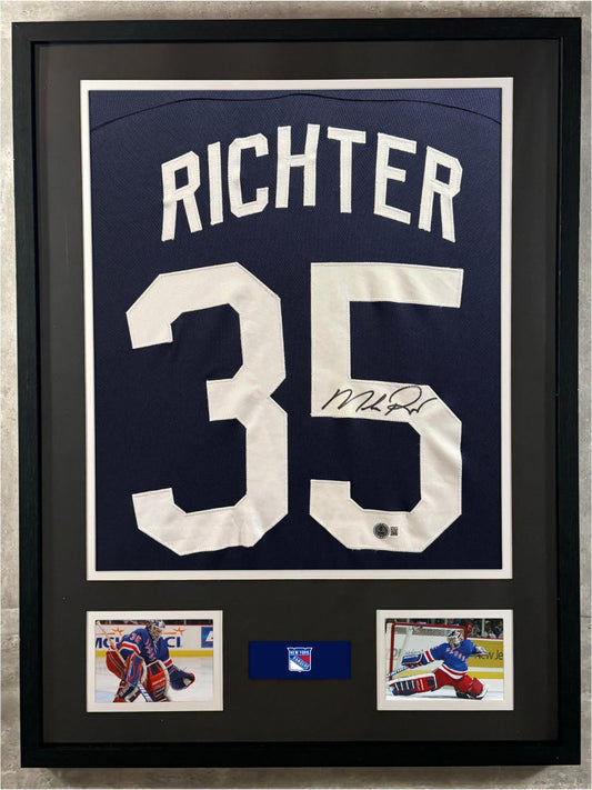 Mike Richter Signed Jersey Framed W/ Beckett BAS COA New York Rangers Navy Auto