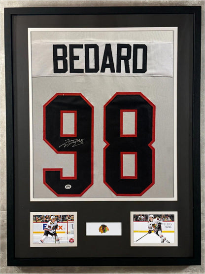 Connor Bedard Signed Jersey Framed W/ COA Chicago Blackhawks White Auto Display