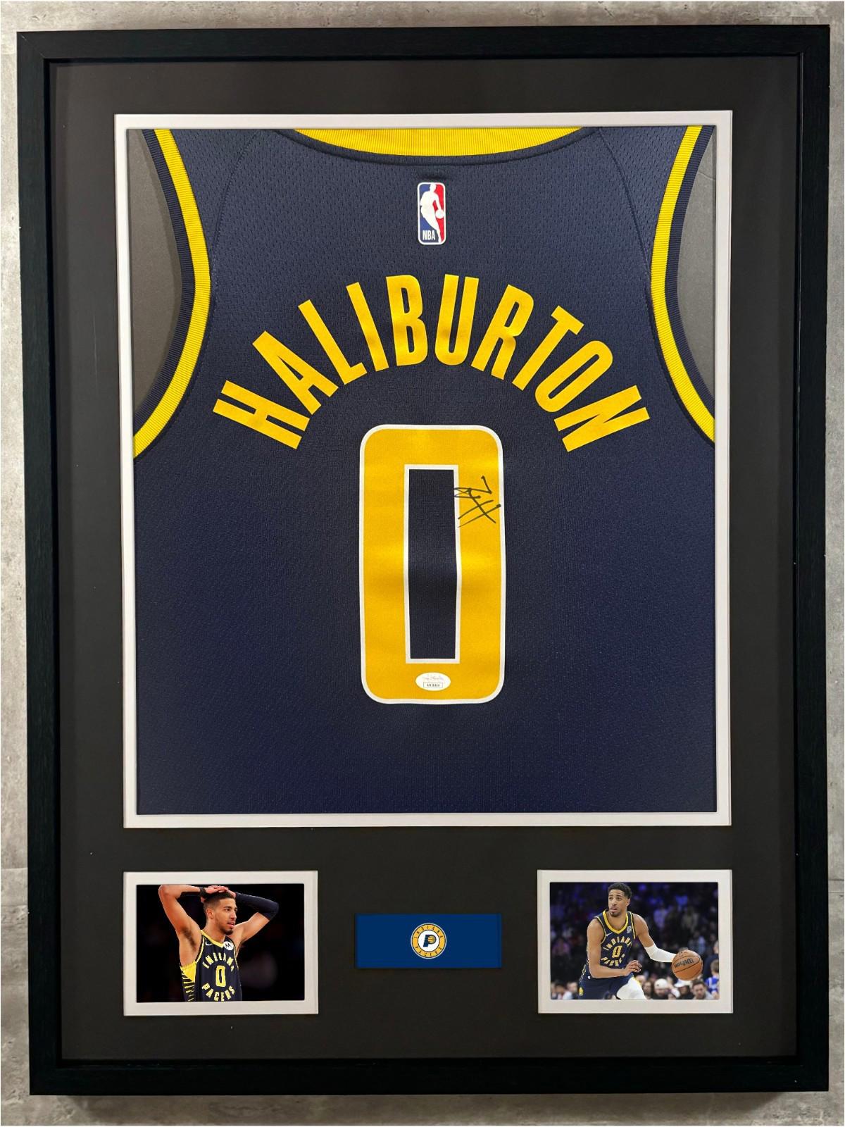 Tyrese Haliburton Signed Nike Jersey Framed W/ JSA COA Indiana Pacers Navy Auto