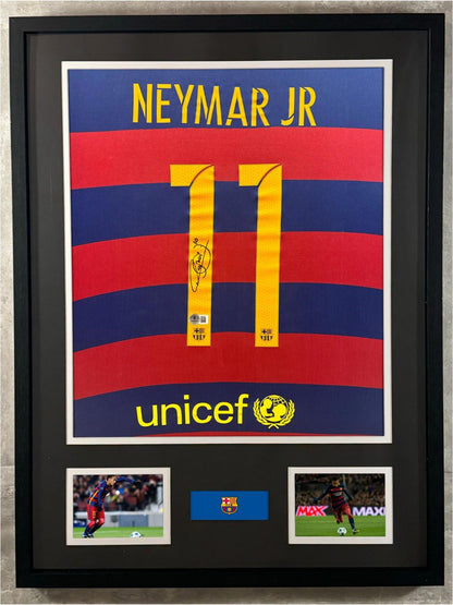 Neymar Jr Signed Jersey Framed W/ Beckett BAS COA FC Barcelona Blue Auto Display
